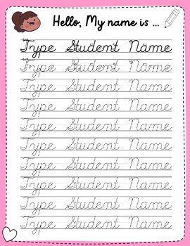 Cursive Name Tracing Practice Cursive Name Trace Editable TPT