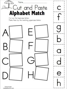 Cut And Paste Alphabet Match Worksheets
