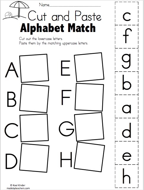 Cut And Paste Alphabet Match Worksheets