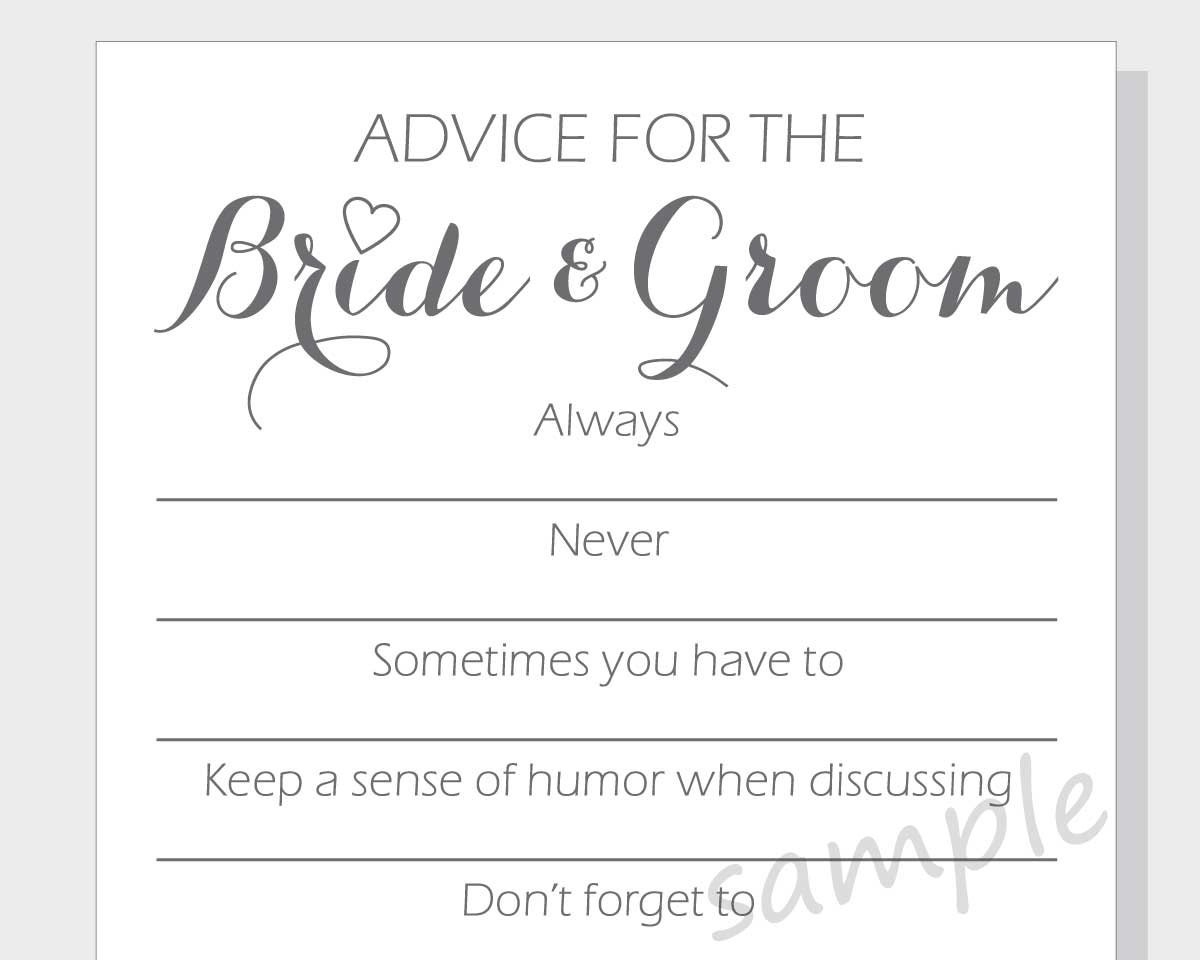 DIY Advice For The Bride Groom Printable Cards For A Bridal