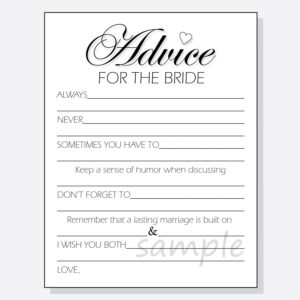 DIY Advice For The Bride Printable Cards For A Bridal Shower