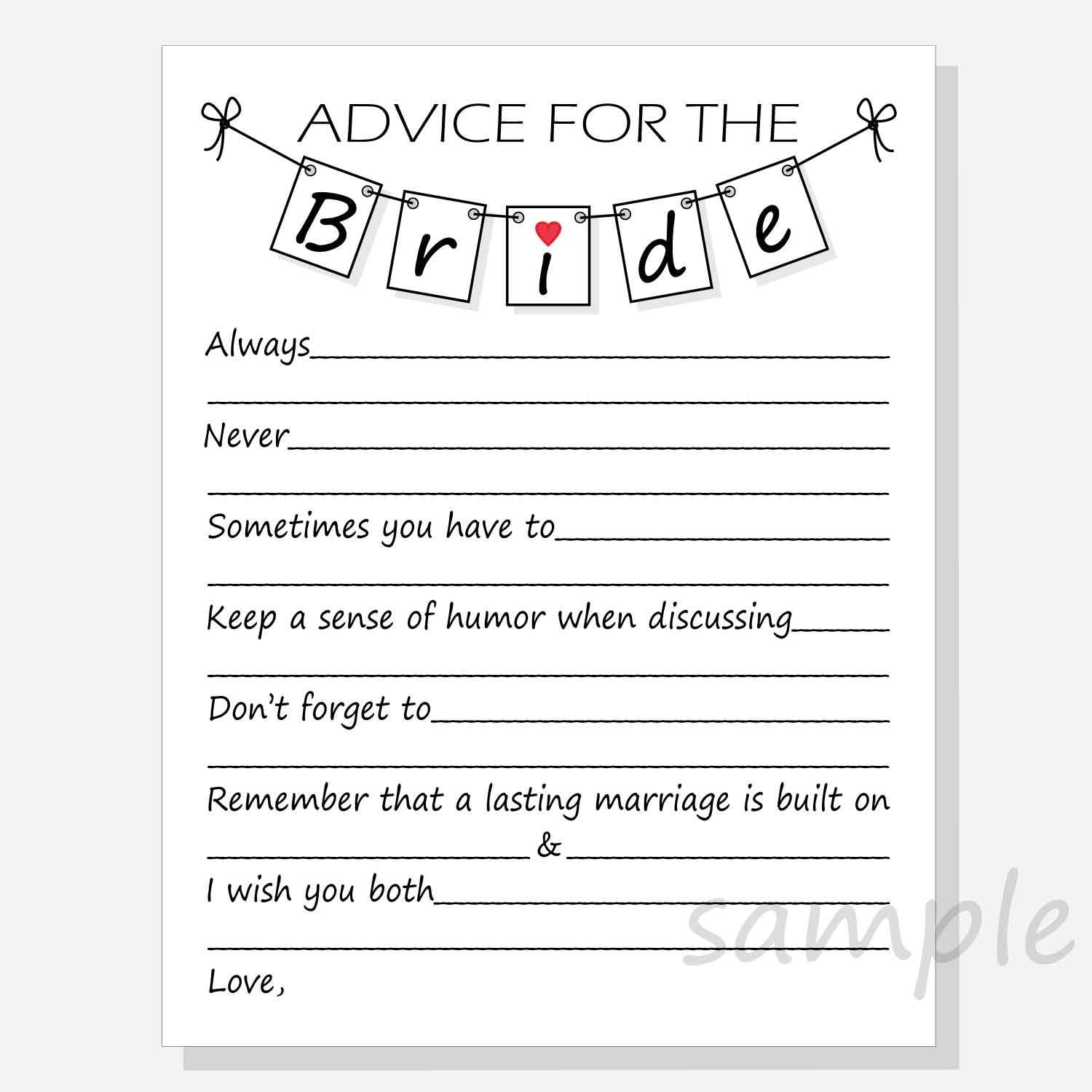 DIY Advice For The Bride Printable Cards For A Bridal Shower