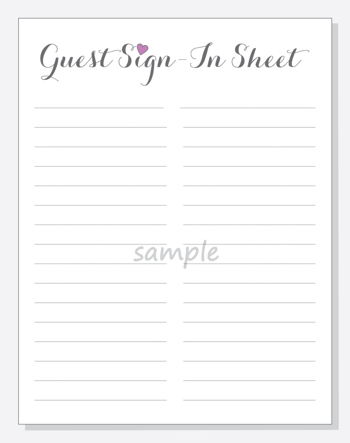 DIY Guest Sign in Sheet Printable For A Wedding Bridal Etsy
