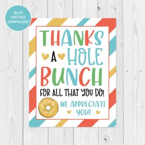 Donut Thanks A Hole Bunch 8x10 Printable Sign Donut Staff Etsy Espa a