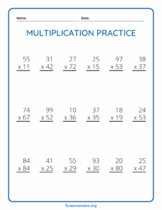 Double Digit Multiplication Worksheets