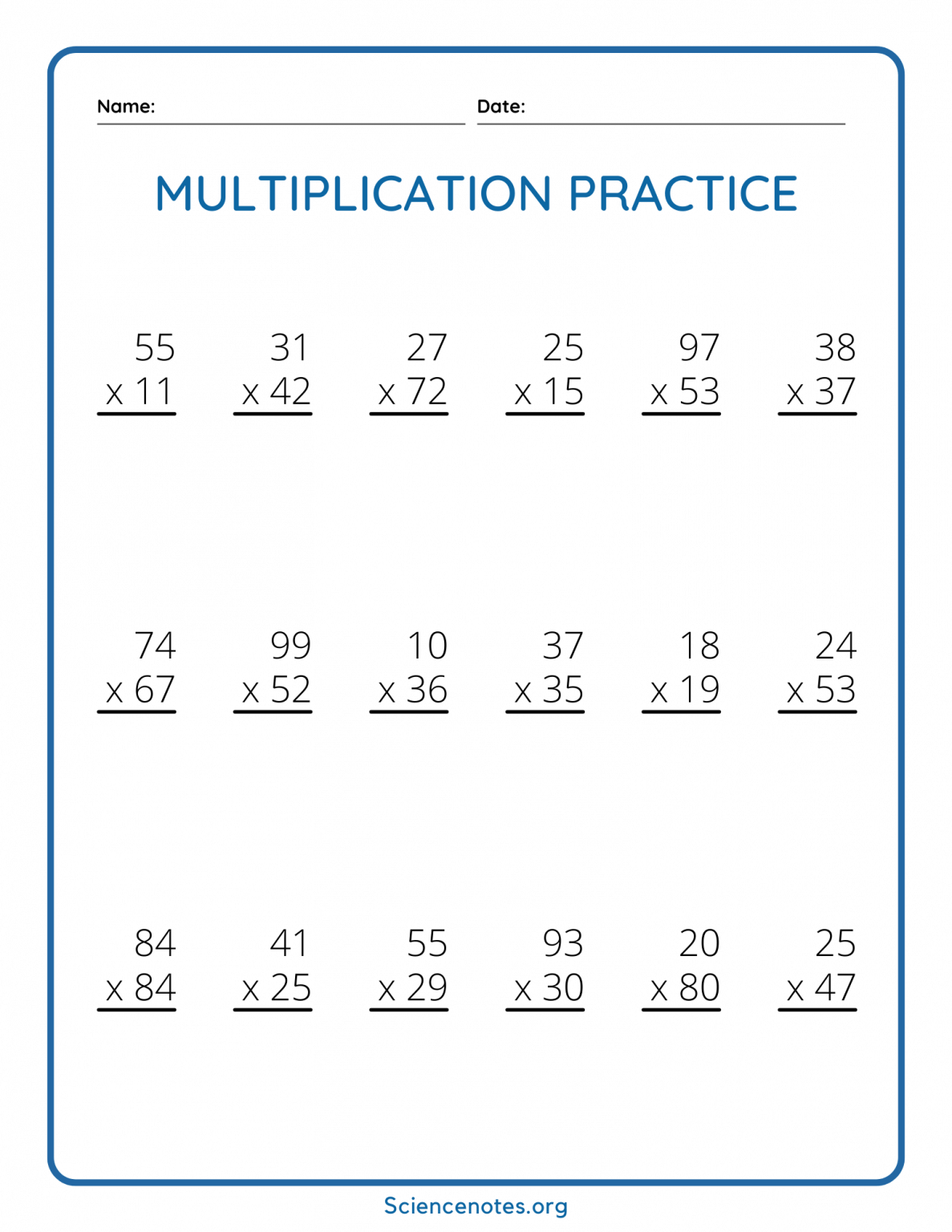 Free Printable 2 Digit Multiplication Worksheets