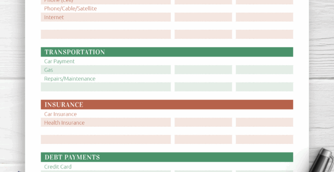 Free Printable Monthly Household Budget Template