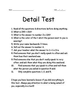 Dramatic Printable Attention To Detail Test Derrick Website