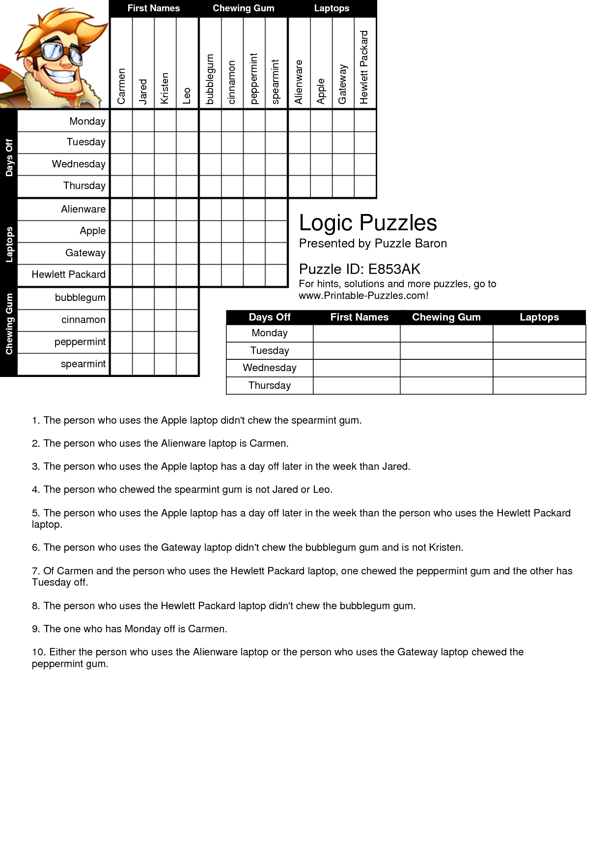 Easy Printable Logic Puzzles For Adults