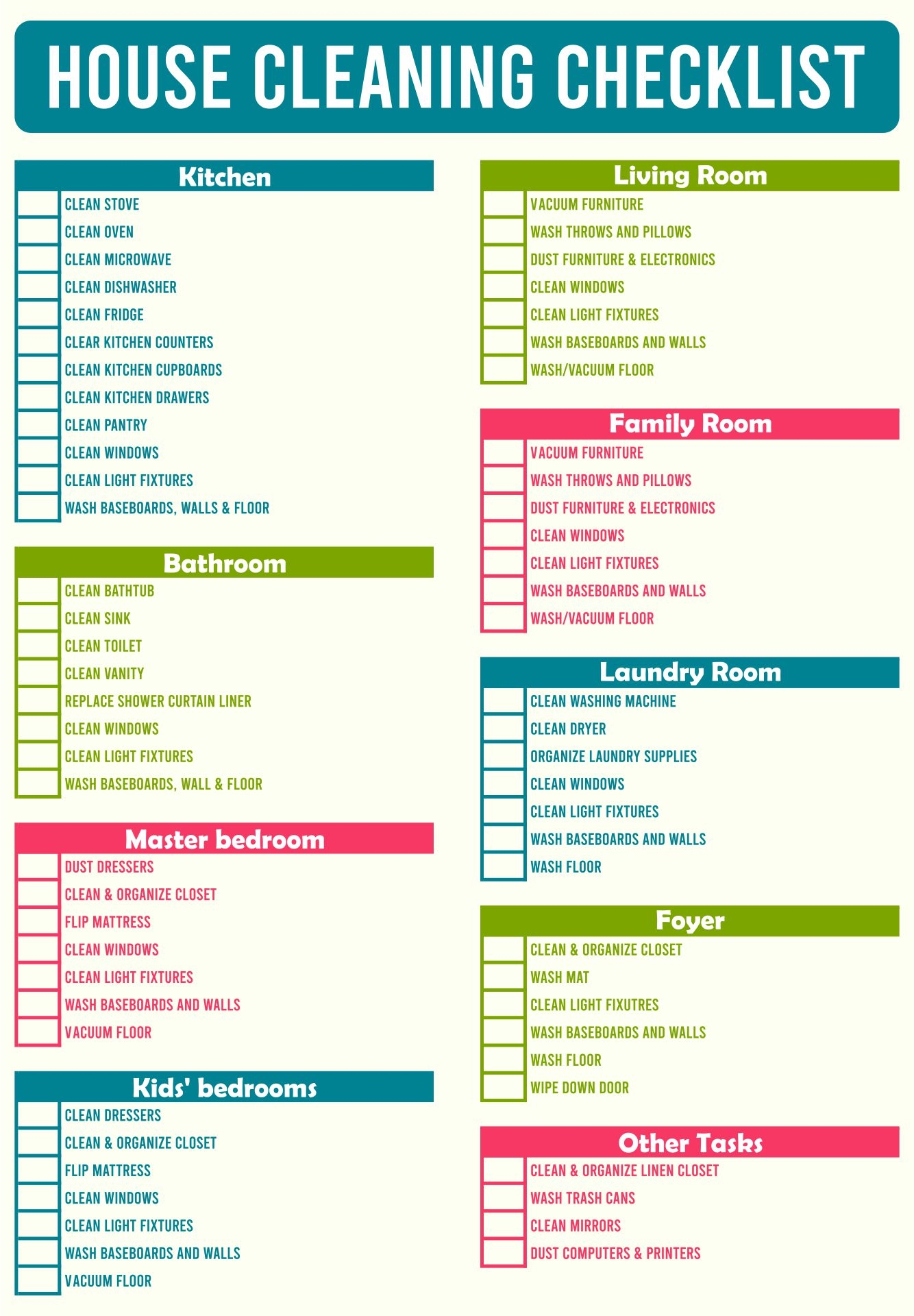 Editable Professional House Cleaning Checklist Printable