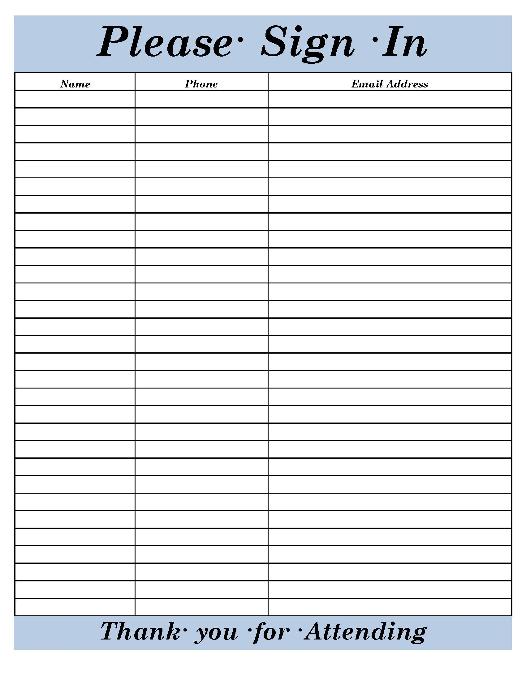 Editable Sign In Sheet Printable Free Sign In Sheet Template Beautiful