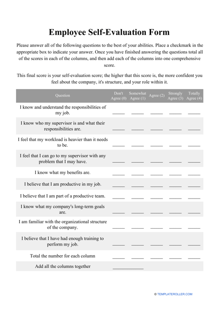Employee Self Evaluation Form Fill Out Sign Online And Download PDF 