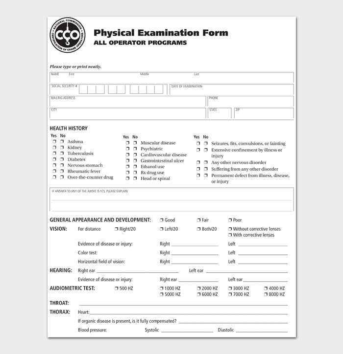 Free Printable Physical Form For Work