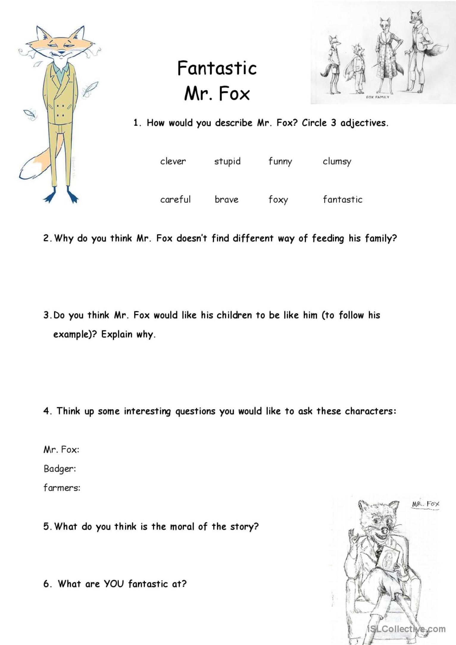 Fantastic Mr Fox English ESL Worksheets Pdf Doc