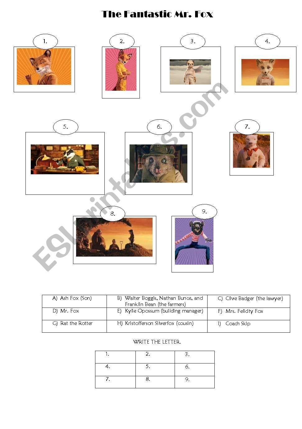 FANTASTIC MR FOX ESL Worksheet By Gingerbee