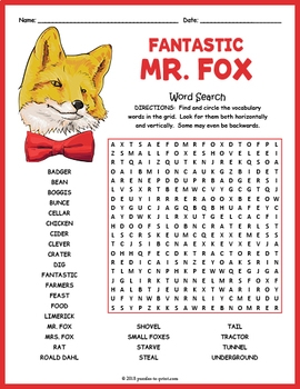 Fantastic Mr Fox Word Search Worksheet By Puzzles To Print TpT