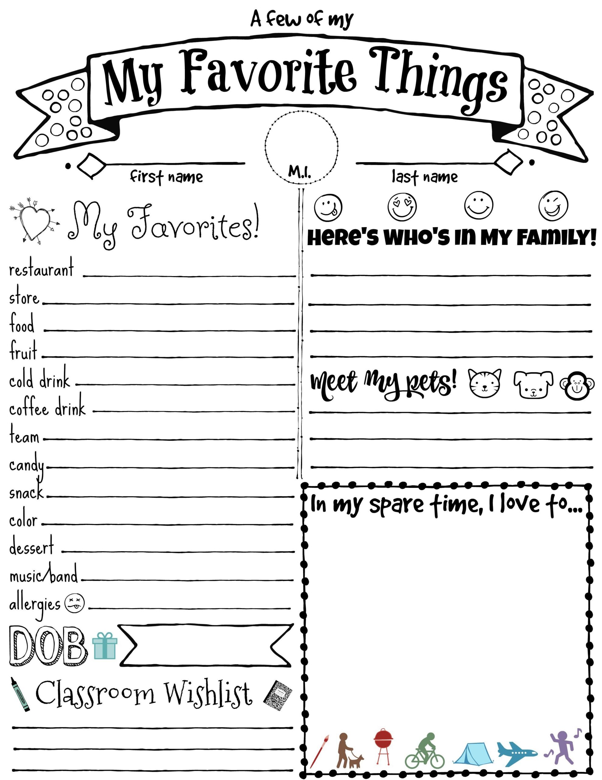 Favorite Things List Printable