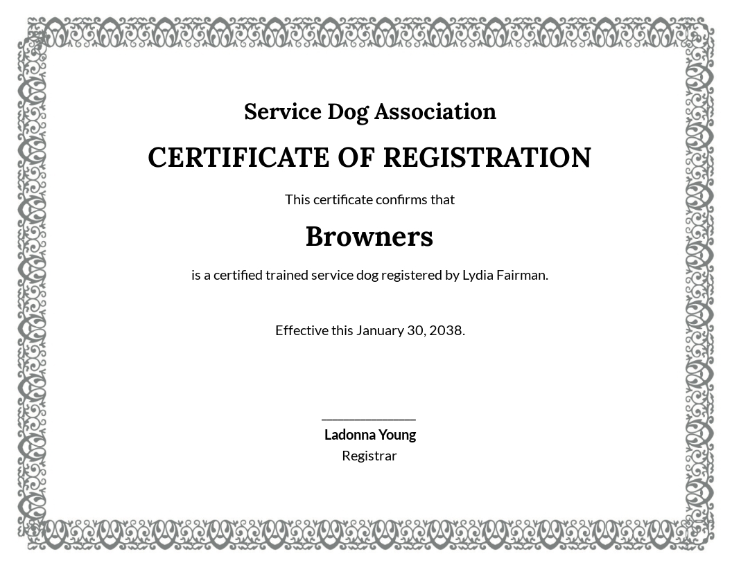 Free Printable Fillable Blank Service Dog Certificate