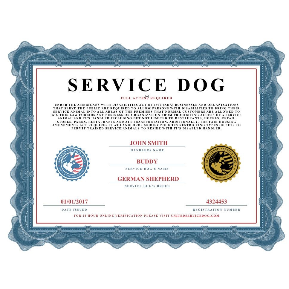 Fillable Blank Downloadable Free Printable Service Dog Certificate 