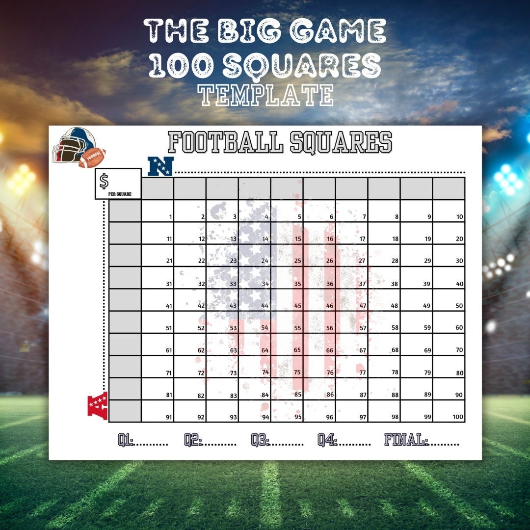 Football Squares Printable The Big Game Squares 100 Square Football 