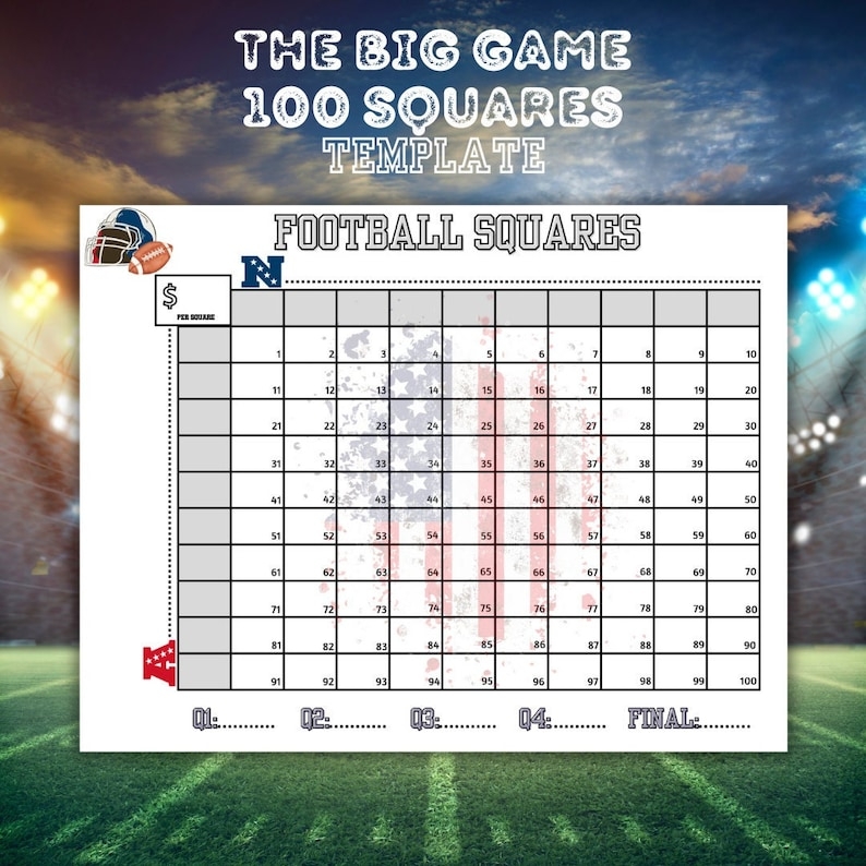 Football Squares Printable The Big Game Squares 100 Square Football 