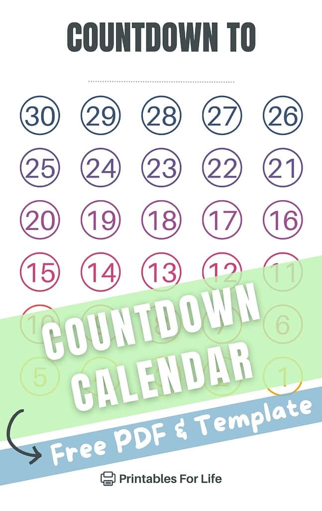 Free Printable 30 Day Countdown Calendar