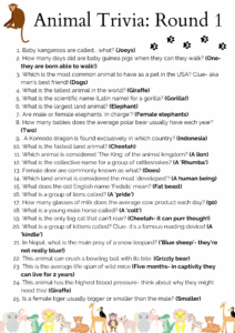 FREE 50 Animal Trivia Questions And Answers Printable Fun Trivia