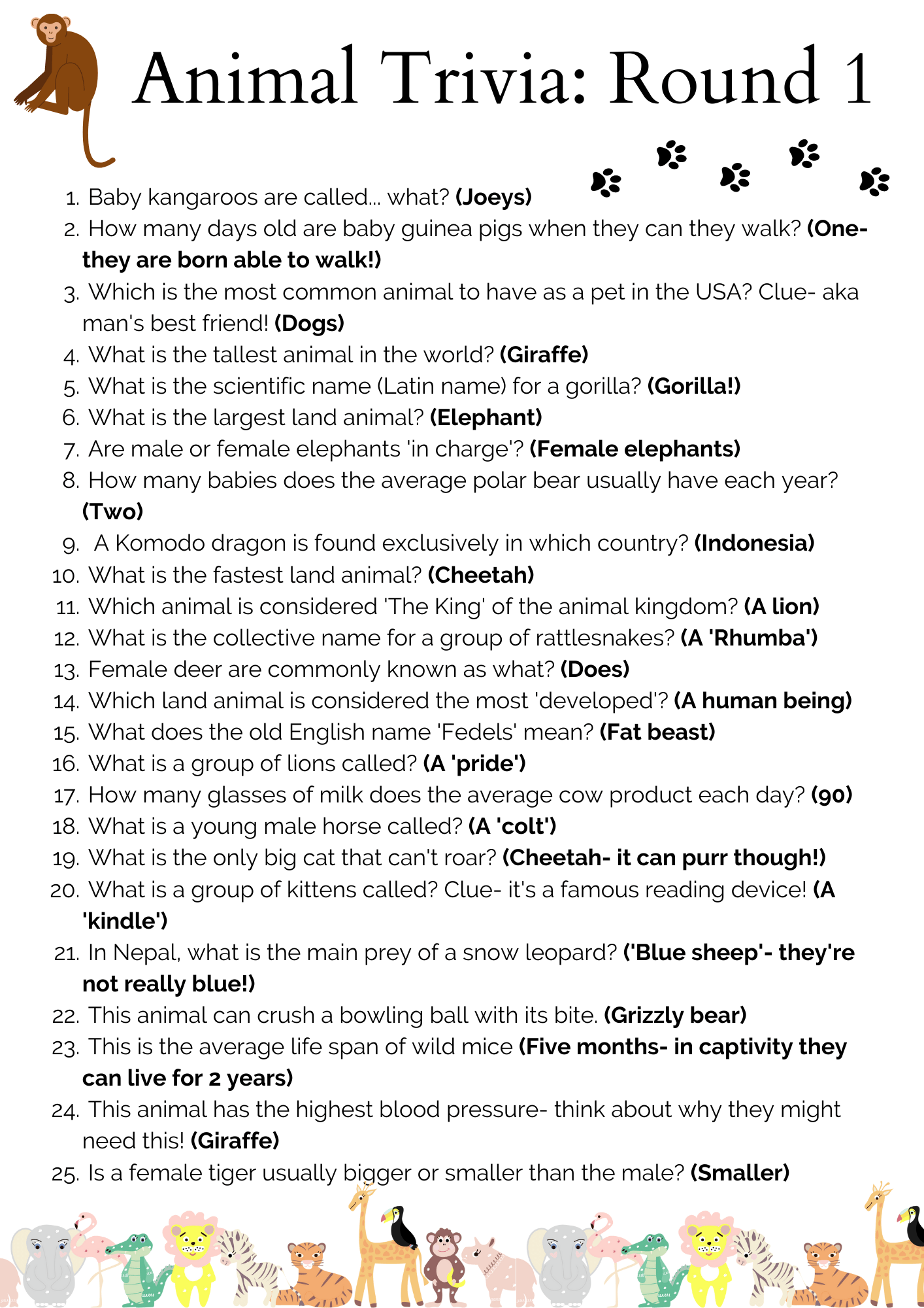 Free Printable Trivia Questions And Answers