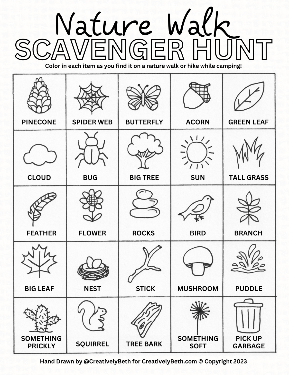 Nature Walk Scavenger Hunt Free Printable
