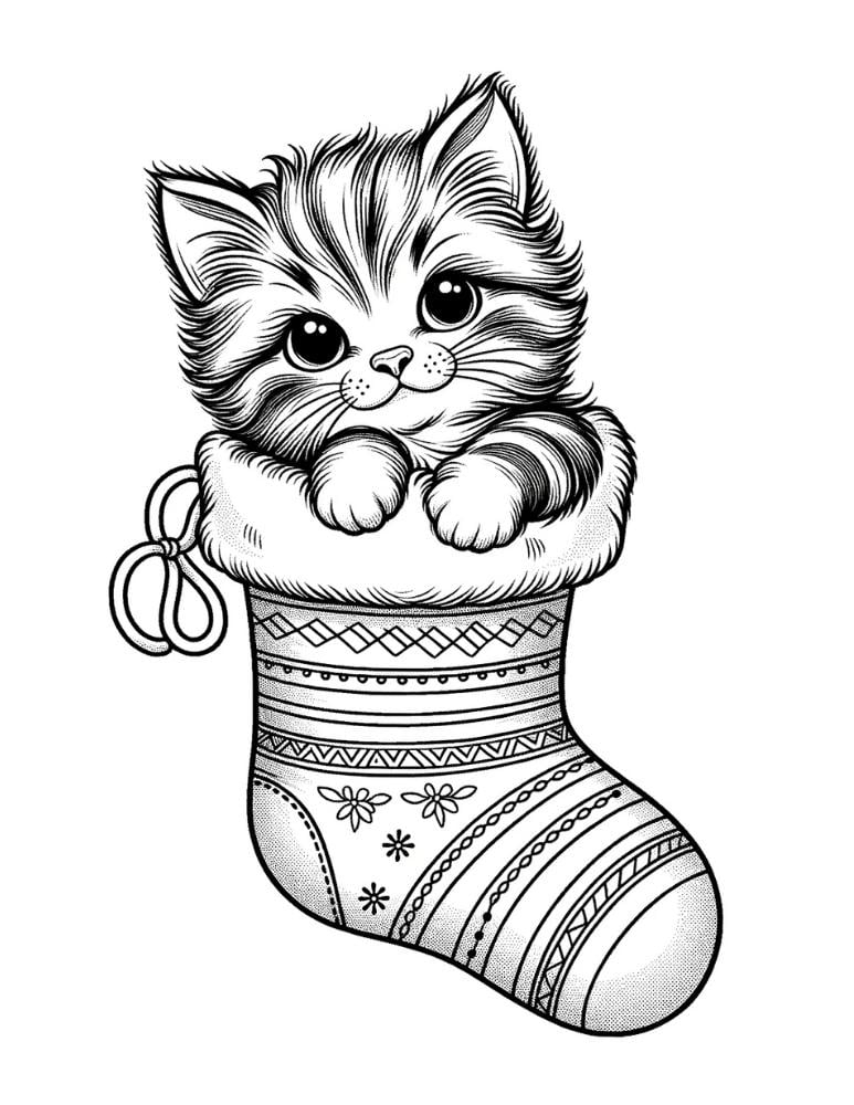 Free Christmas Cat Coloring Pages