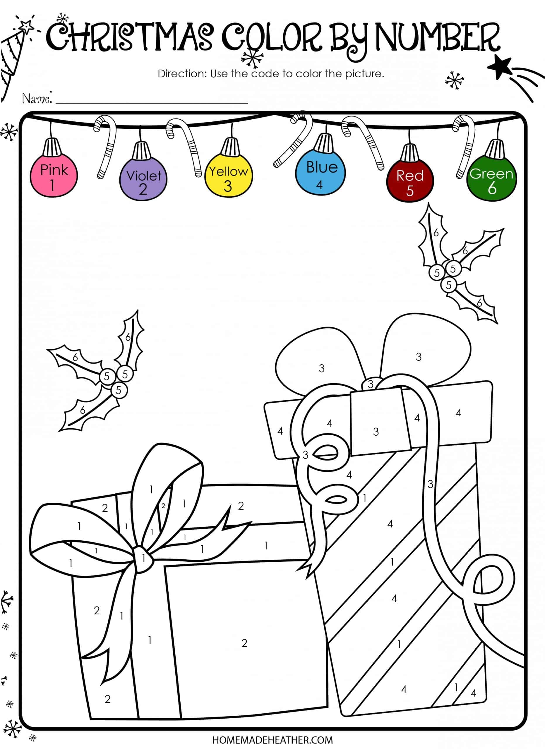 Free Christmas Color By Number Printables Homemade Heather