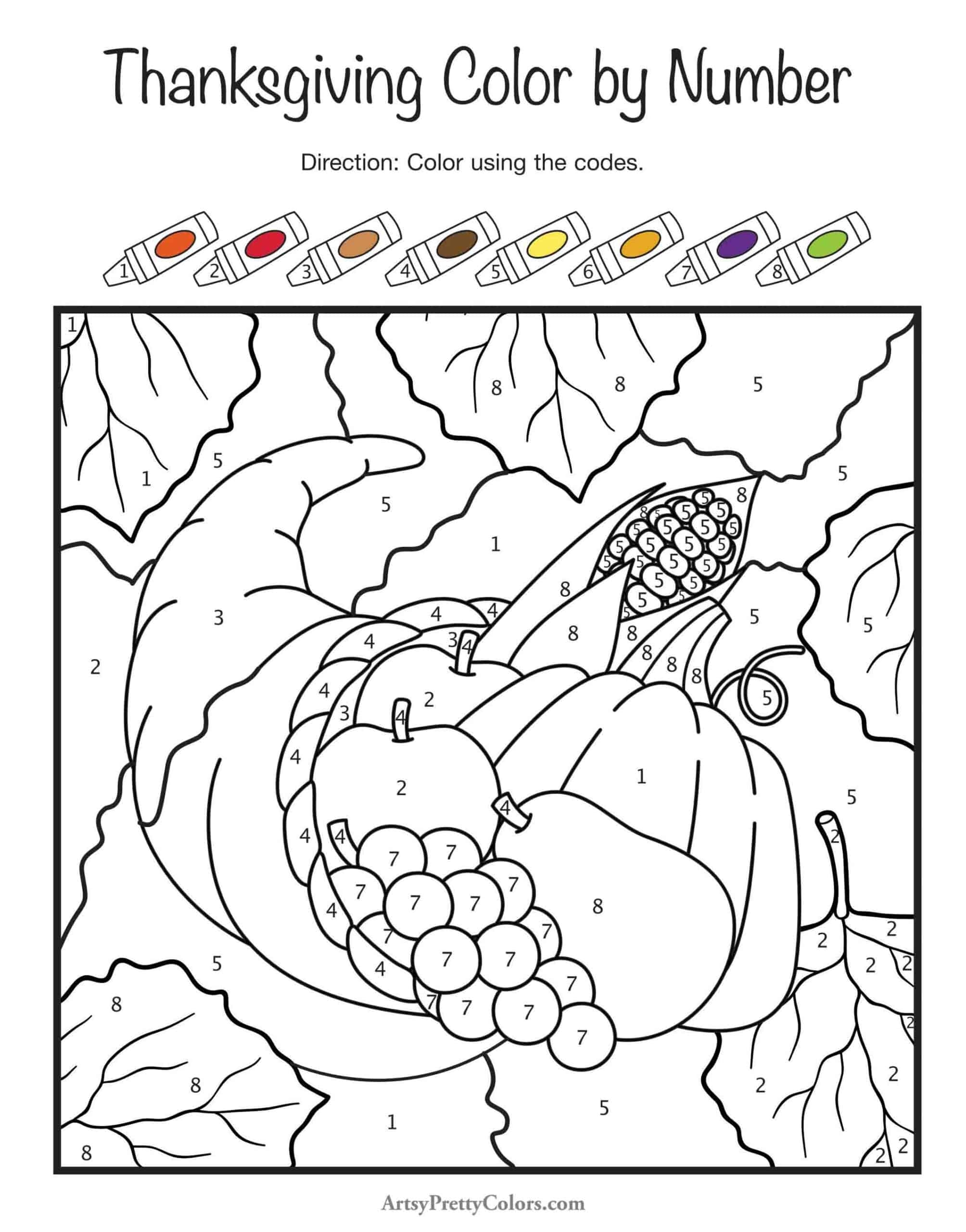 Free Color By Number Thanksgiving Printables Artsy Pretty Colors