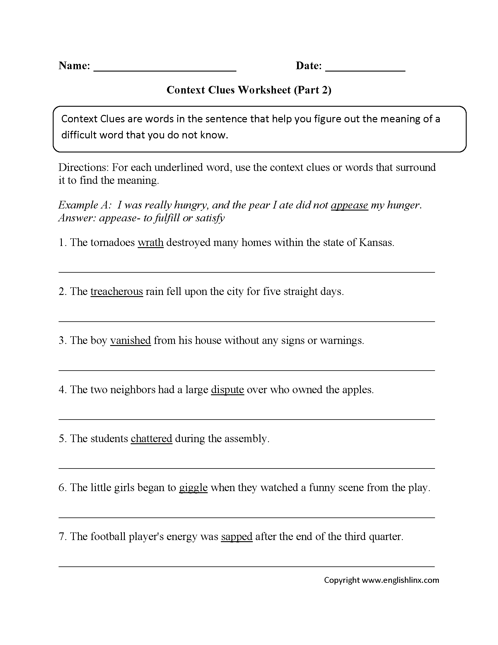 Free Context Clues Worksheets
