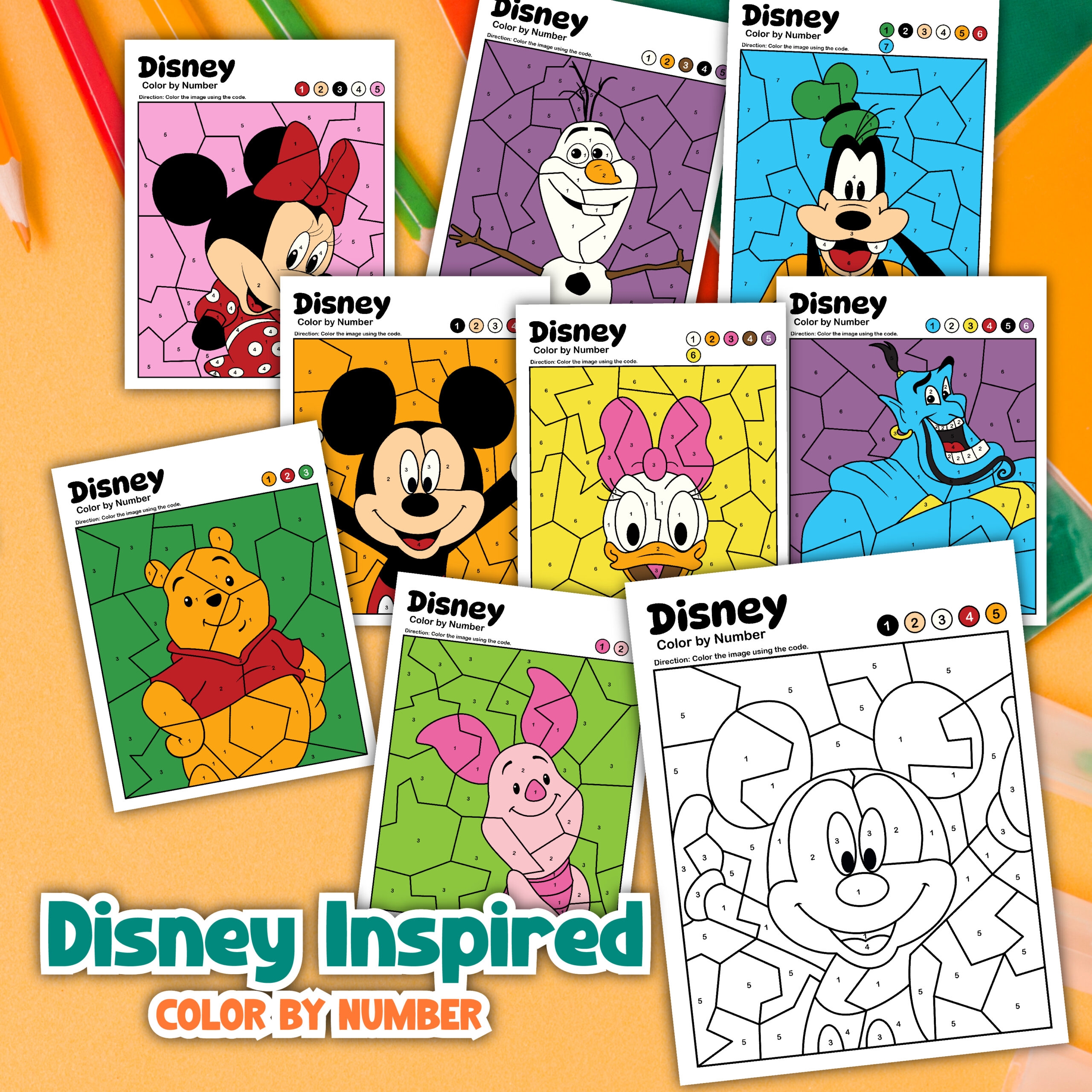 FREE Disney Color By Number Coloring Pages 8 Printables Leap Of 