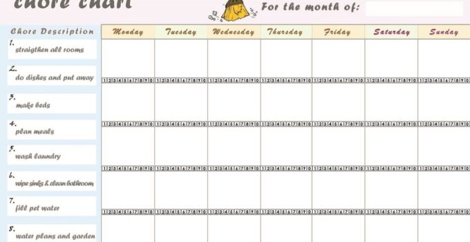 Free Printable Chore List For Adults
