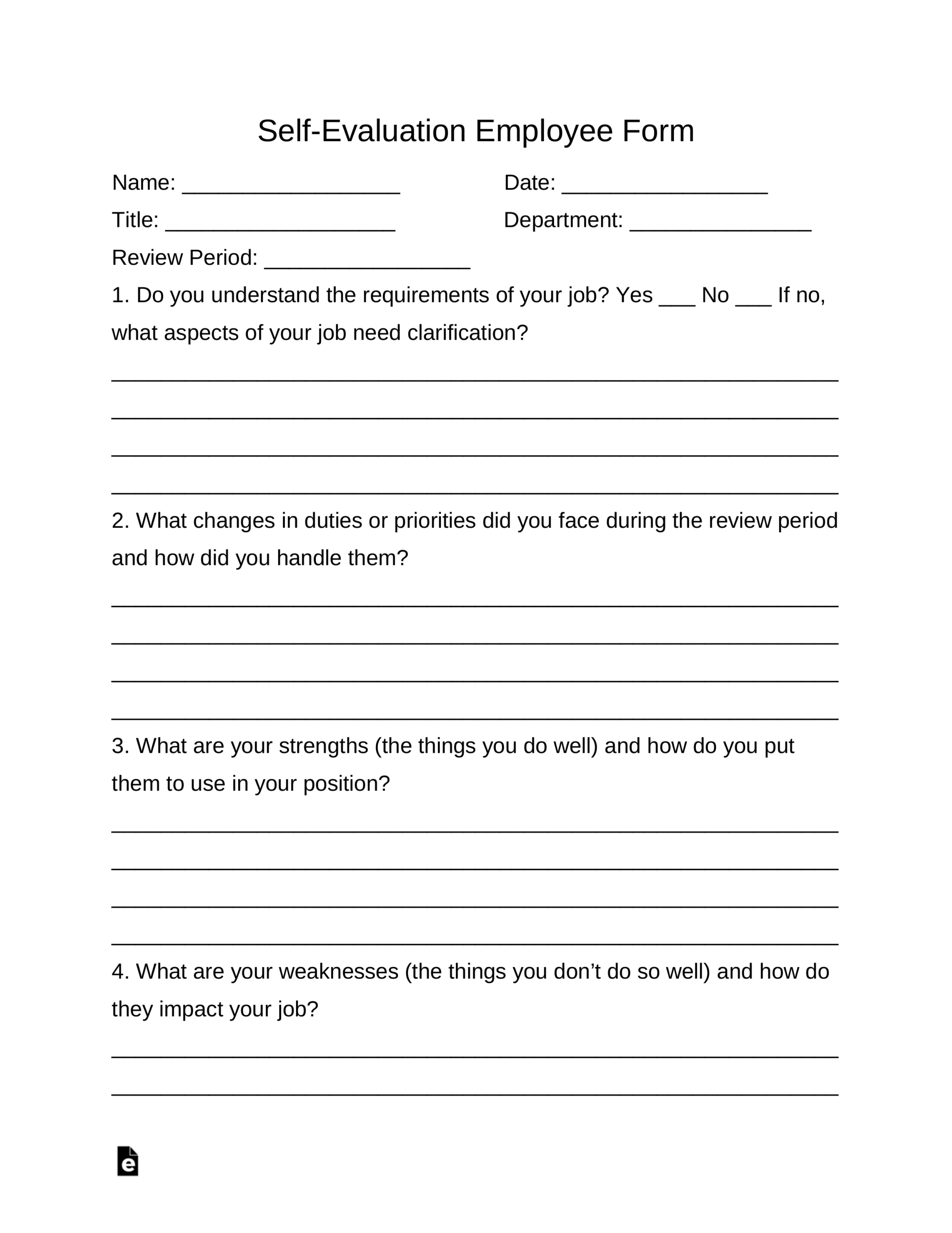Free Employee Self Evaluation Forms Printable Printable Forms Free Online
