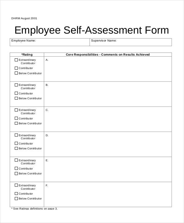 Free Employee Self Evaluation Forms Printable Printable Forms Free Online