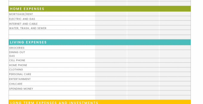 Free Printable Budget Worksheets For Household