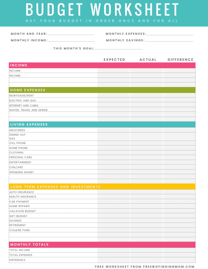 Free Household Budget Worksheet PDF Printable Freebie Finding Mom