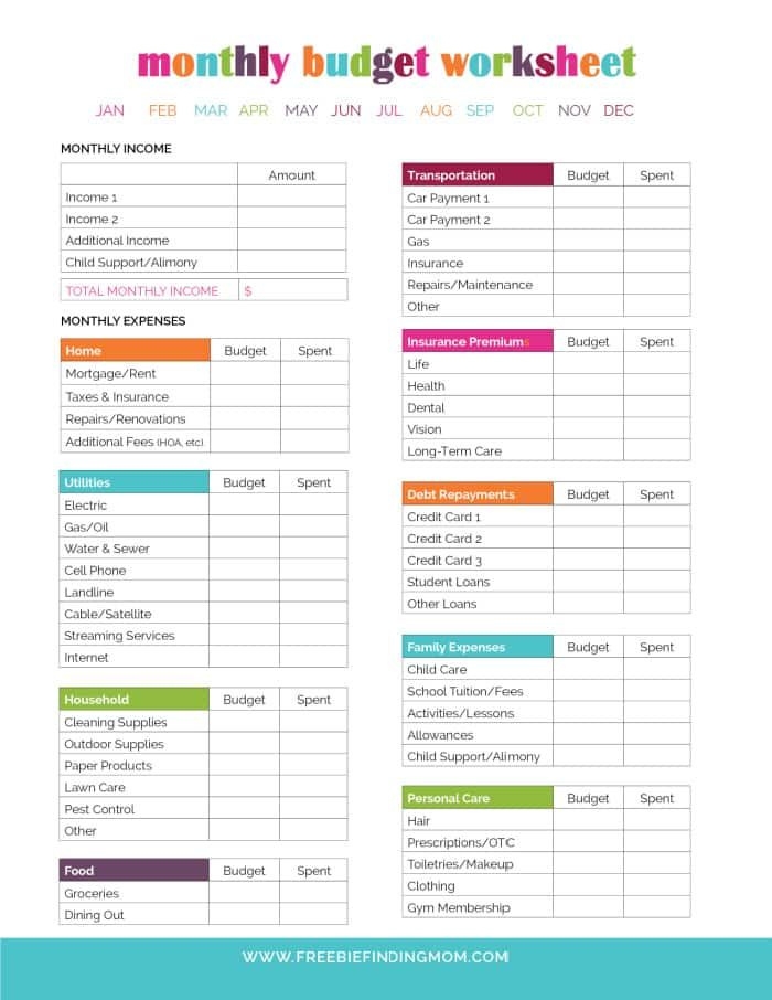 Free Printable Budget Worksheets For Household