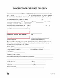 Free Minor Child Medical Consent Form PDF Word EForms