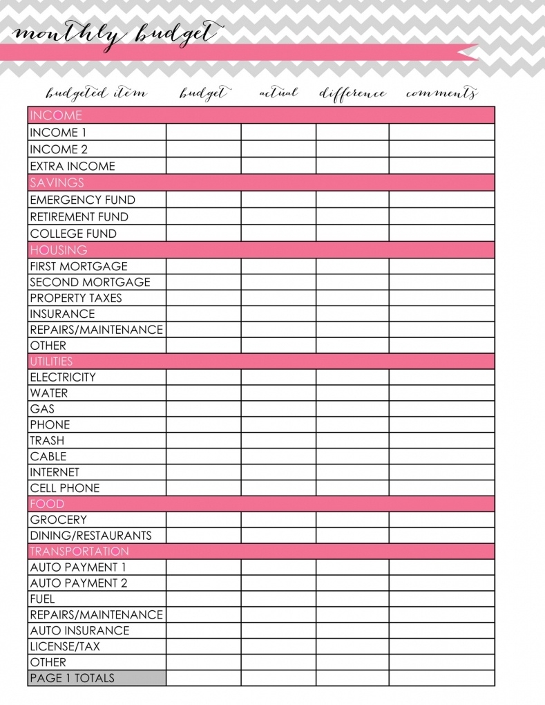 Free Printable Monthly Household Budget Template