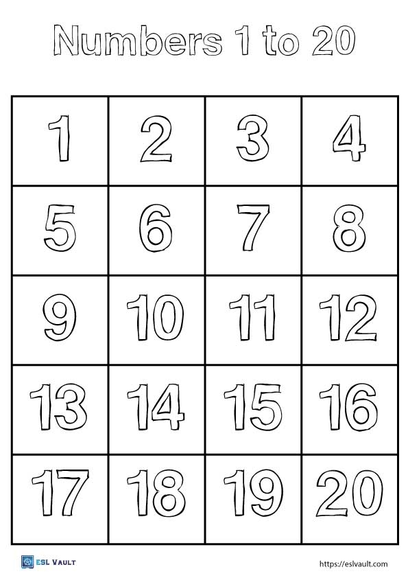 Free Number Chart 1 20 ESL Vault