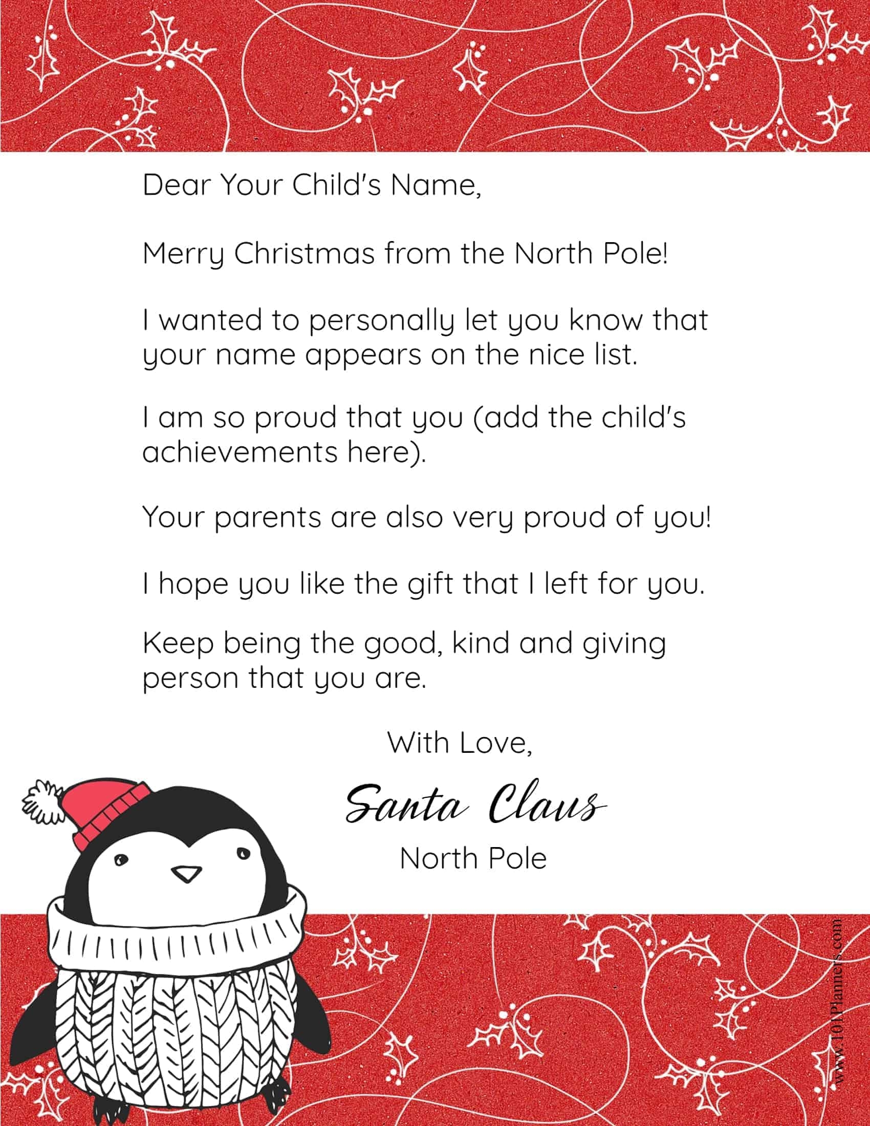 FREE Personalized Printable Letter From Santa To Your Child
