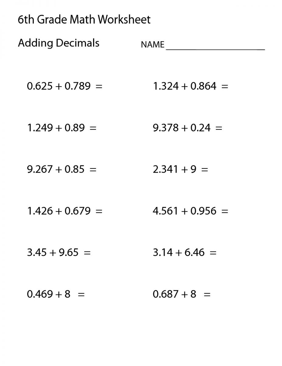 Free Printable 6Th Grade Math Worksheets