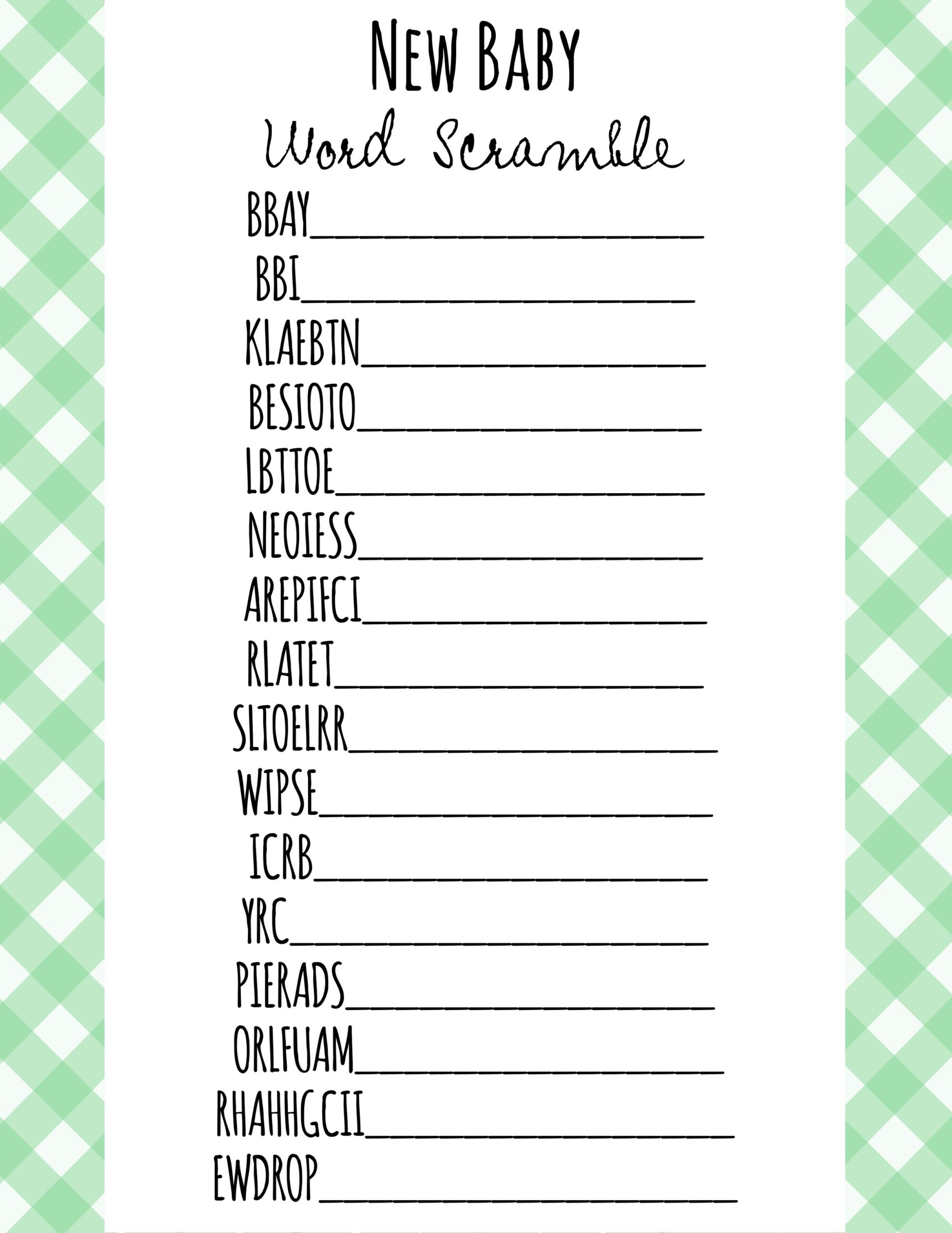 Free Printable Baby Shower Games Word Scramble