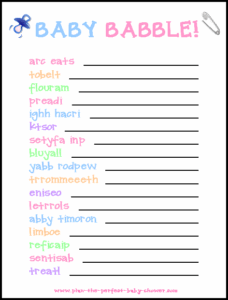 Free Printable Baby Shower Word Scramble Game