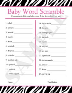Free Printable Baby Shower Word Scramble With Answer Key