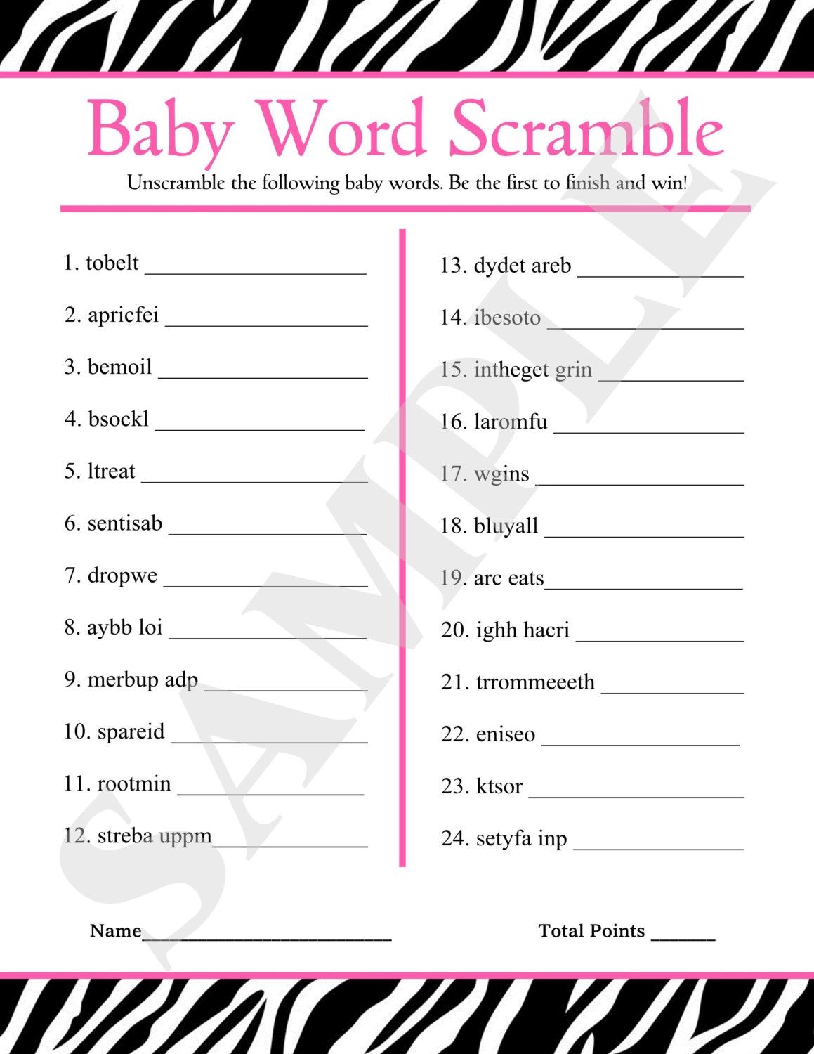 Free Printable Baby Shower Word Scramble With Answer Key