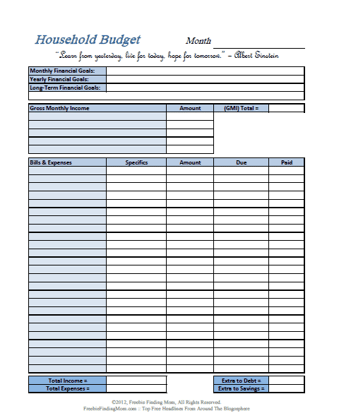 FREE Printable Budget Worksheets Download Or Print